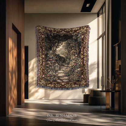 Fairy Ethereal Forest Tapestry Blanket Mystic Dark Academia Folklore Inspired, Magical Medieval Forestcore Botanical Woodland Woven Throw