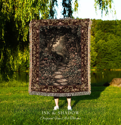 Fairy Ethereal Forest Tapestry Blanket Mystic Dark Academia Folklore Inspired, Magical Medieval Forestcore Botanical Woodland Woven Throw