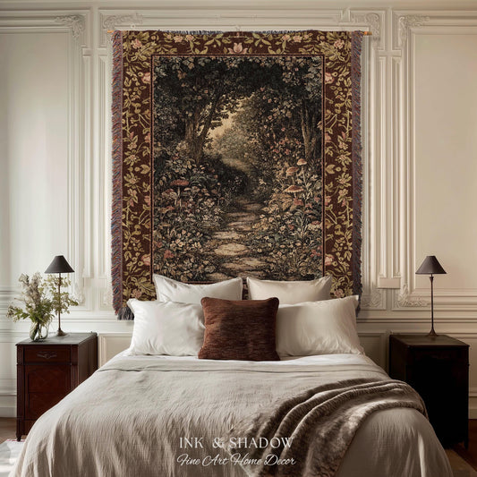 Fairy Ethereal Forest Tapestry Blanket Mystic Dark Academia Folklore Inspired, Magical Medieval Forestcore Botanical Woodland Woven Throw