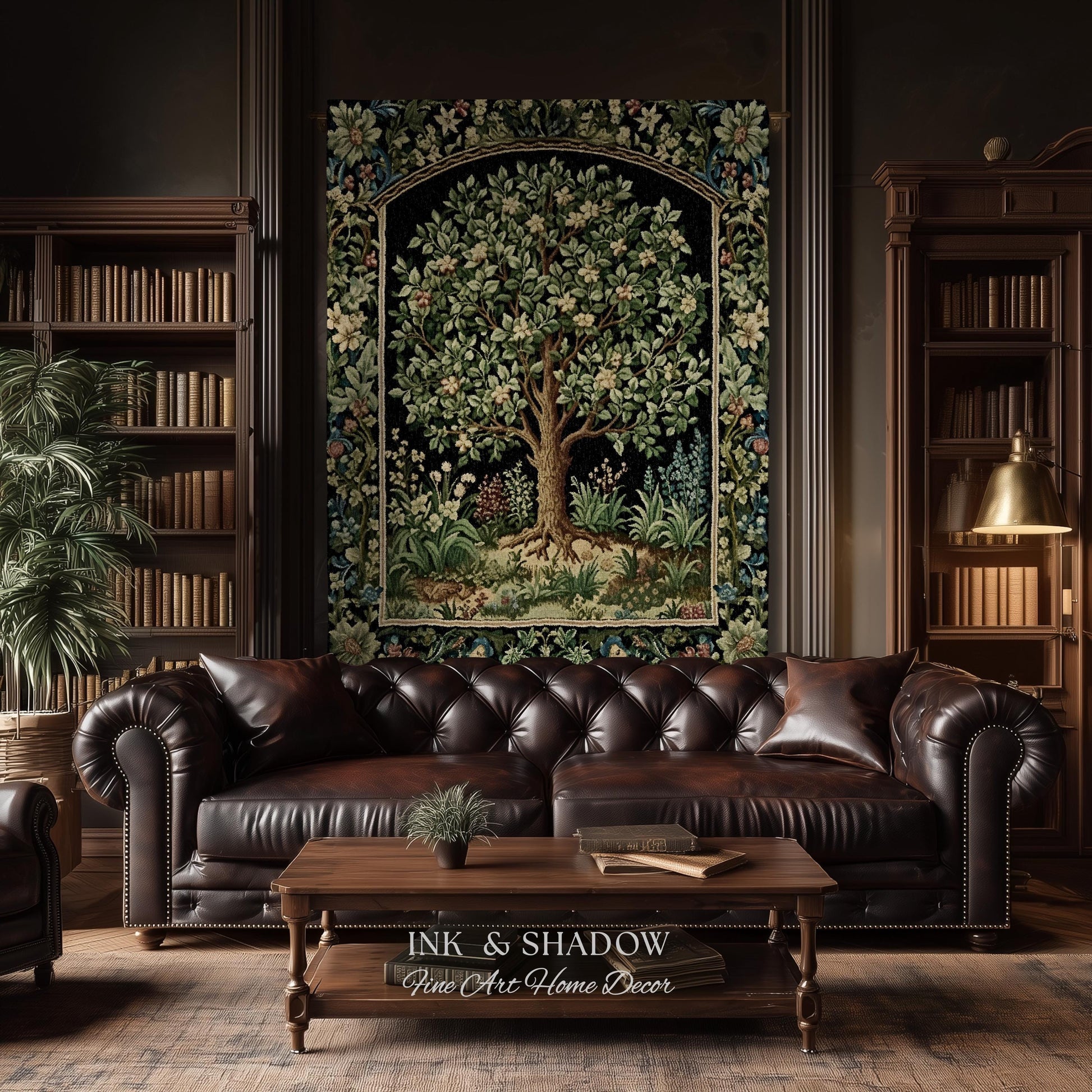 Tree Of Life Woven Blanket | William Morris Inspired Throw Botanical Tapestry Medieval Aesthetic Nordic Tapestry Renaissance Room Decor |
