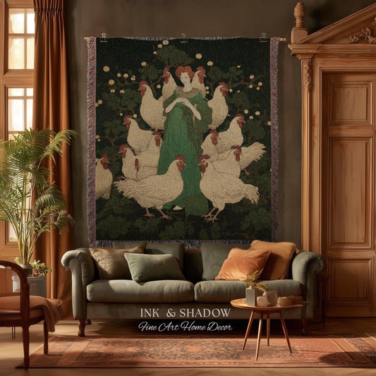 Chicken Queen Blanket Cottagecore Home Decor | Funny Chicken Mom Gift Tapestry Woven Blanket Cute Farmhouse Wall Art Funny Tapestry Rooster