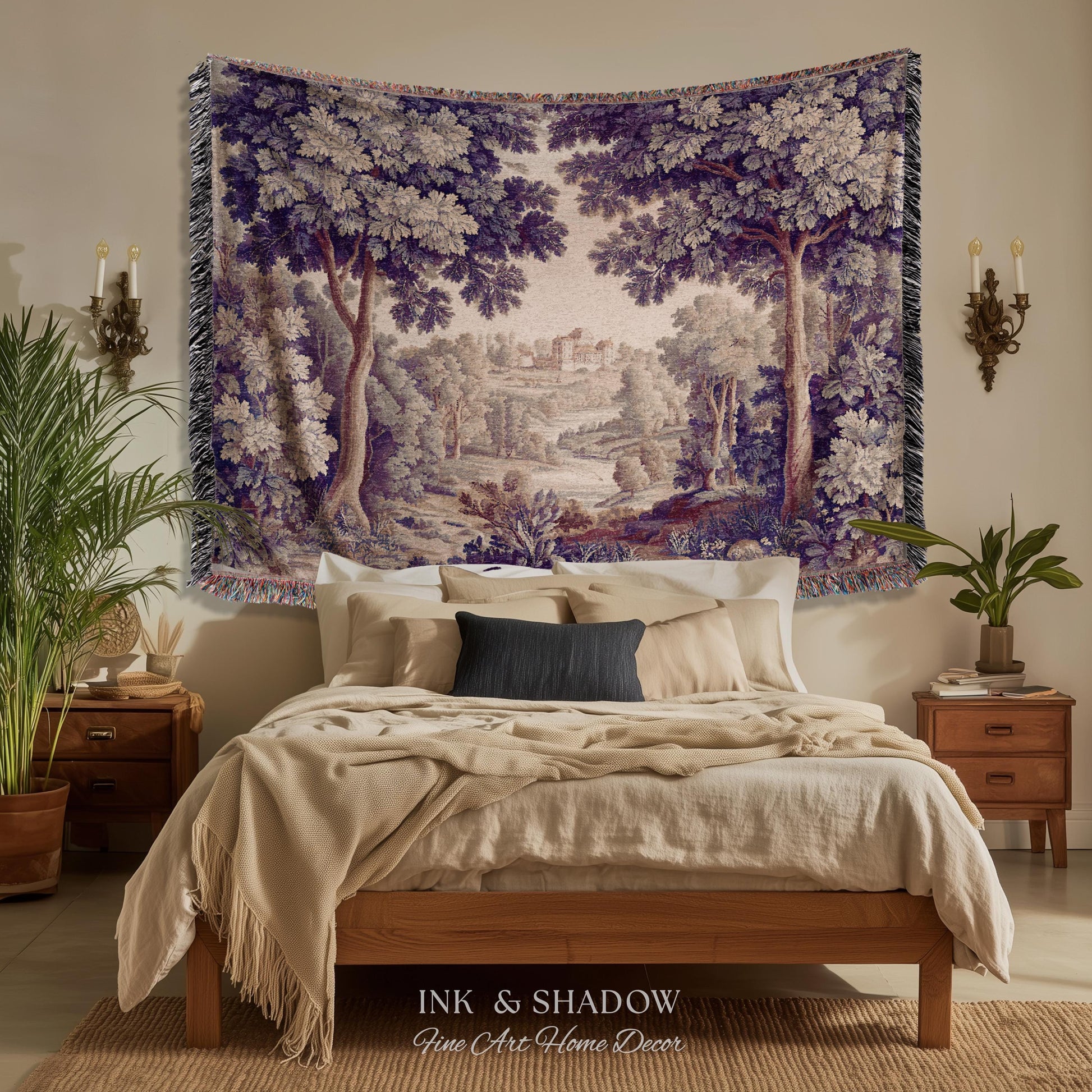 Ornate Forest Baroque Jacquard Tapestry | Traditional Landscape Grandmillenial Wall Hanging Victorian Rococo Bedroom Wall Art European Art