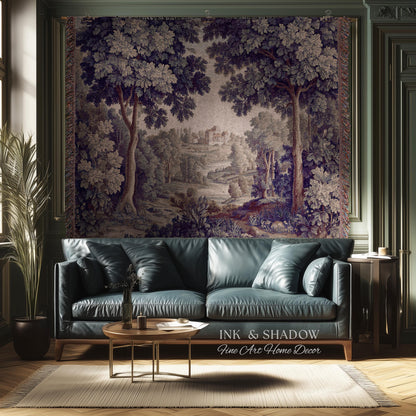 Ornate Forest Baroque Jacquard Tapestry | Traditional Landscape Grandmillenial Wall Hanging Victorian Rococo Bedroom Wall Art European Art