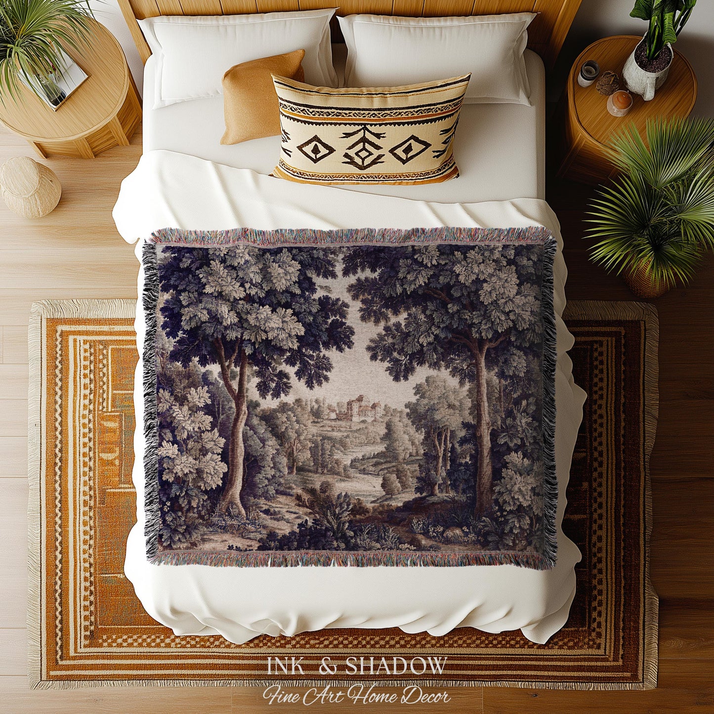 Ornate Forest Baroque Jacquard Tapestry | Traditional Landscape Grandmillenial Wall Hanging Victorian Rococo Bedroom Wall Art European Art