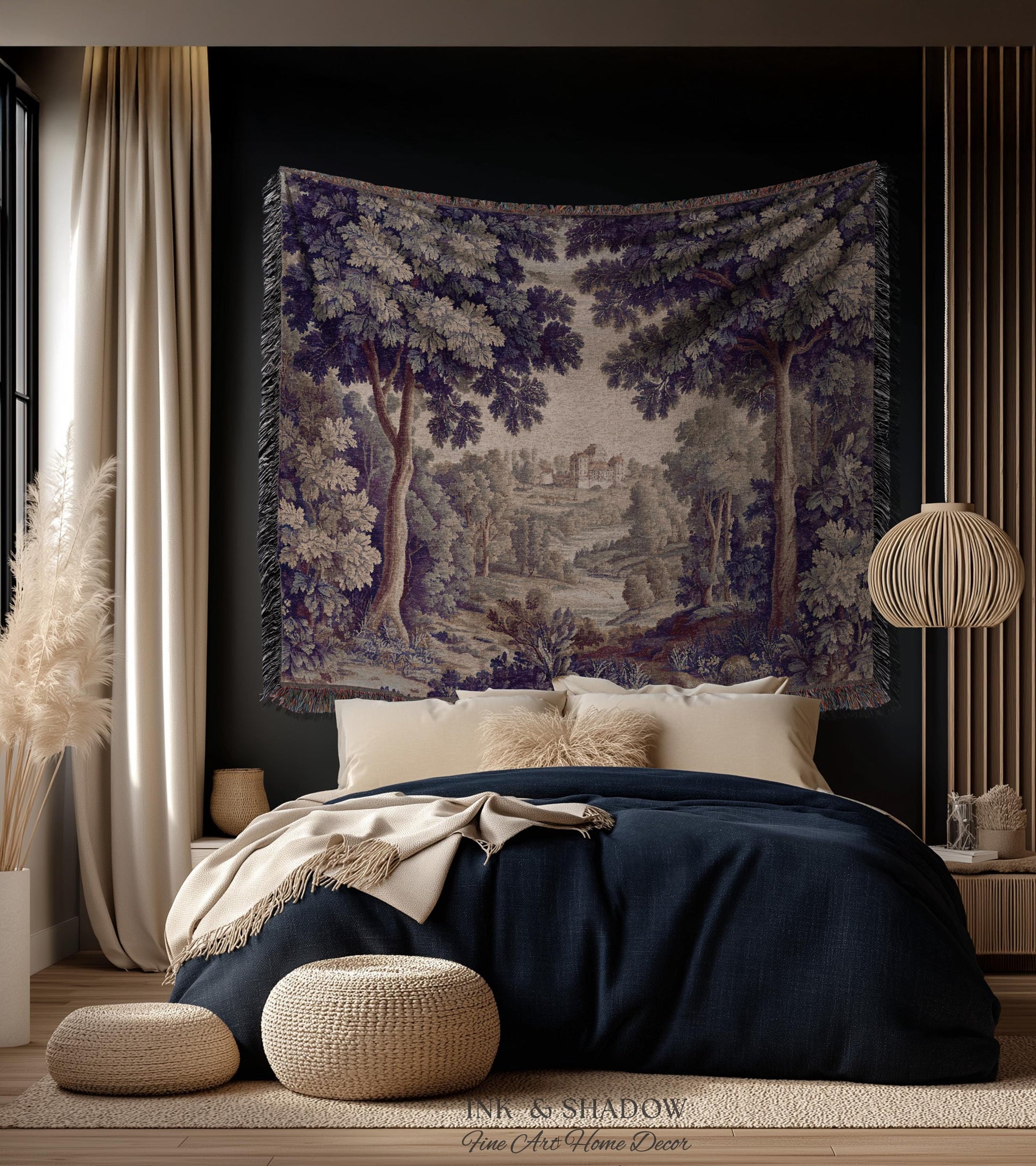 Ornate Forest Baroque Jacquard Tapestry | Traditional Landscape Grandmillenial Wall Hanging Victorian Rococo Bedroom Wall Art European Art