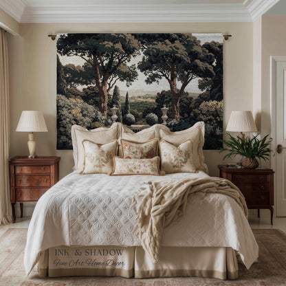 Tuscan Terrace Formal Wall Tapestry | Traditional Scenic Textile European Wall Art Neoclassical Verdure Woven Throw Blanket Classic Jacquard