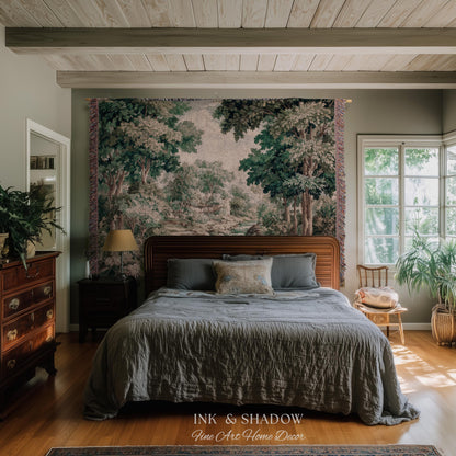 Romantic Woodland Creek Jacquard Wall Art | European Tapestry Serene Forest Landscape Timeless Pastoral Scene Soft Earthy Countryside