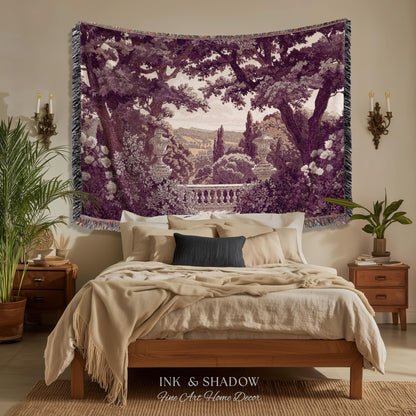 Dark Italian Garden Formal Woven Wall Art | Traditional Victorian Tapestry European Estate Jacquard Throw Blanket Neoclassical Home Romantic