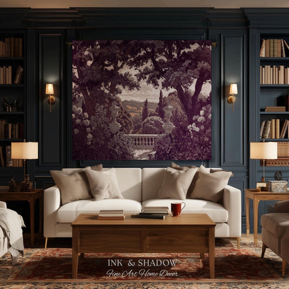 Dark Italian Garden Formal Woven Wall Art | Traditional Victorian Tapestry European Estate Jacquard Throw Blanket Neoclassical Home Romantic
