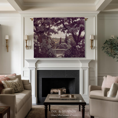 Dark Italian Garden Formal Woven Wall Art | Traditional Victorian Tapestry European Estate Jacquard Throw Blanket Neoclassical Home Romantic