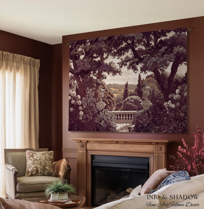 Dark Italian Garden Formal Woven Wall Art | Traditional Victorian Tapestry European Estate Jacquard Throw Blanket Neoclassical Home Romantic