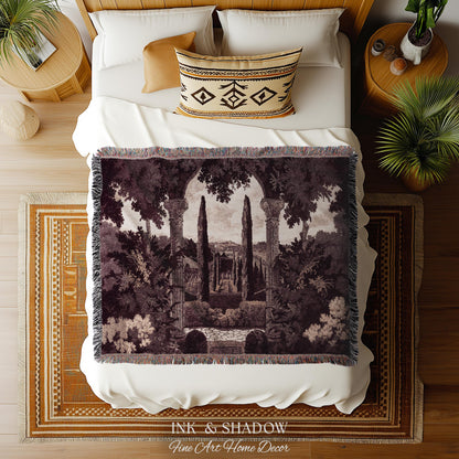 Cypress Garden Terrace Tapestry Wall Hanging | Woven Jacquard Neoclassical Italian Scenery Botanical European Estate Landscape Verdure Art