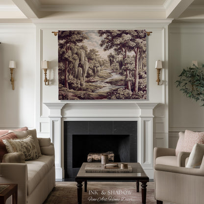 Willow Creek Heritage Textile Woven Wall Art | Scenic Forest Brook Landscape Vintage Pastoral Woodland Tapestry Old World Storybook Blanket