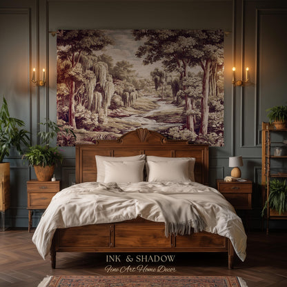 Willow Creek Heritage Textile Woven Wall Art | Scenic Forest Brook Landscape Vintage Pastoral Woodland Tapestry Old World Storybook Blanket