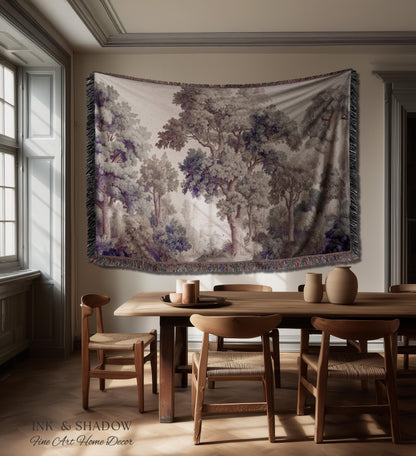 Earthy Pastel Forest Woodland Tapestry Wall Art | Vintage Botanical Naturalism Historical Verdure Bedroom Decor French Woven Jacquard Throw