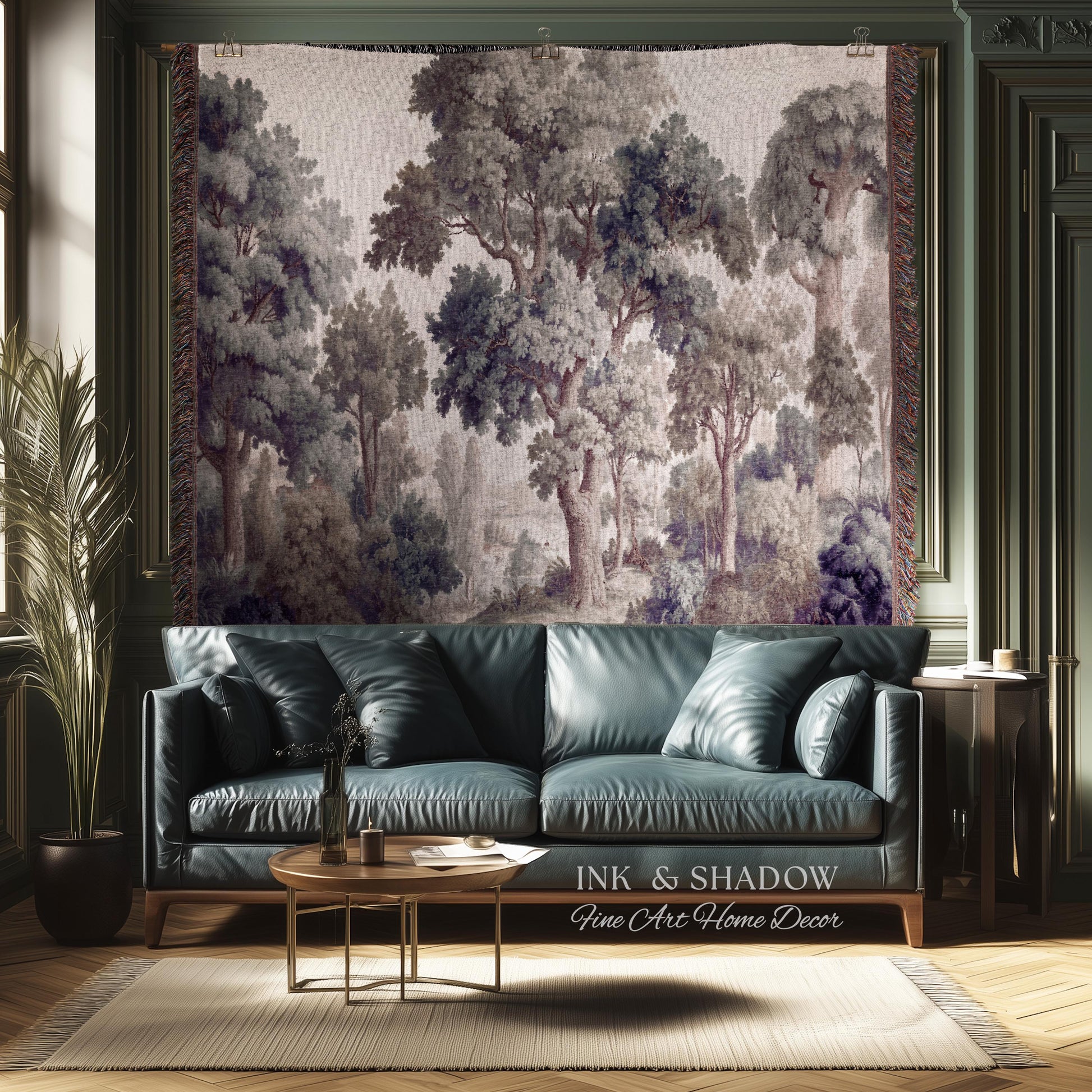 Earthy Pastel Forest Woodland Tapestry Wall Art | Vintage Botanical Naturalism Historical Verdure Bedroom Decor French Woven Jacquard Throw