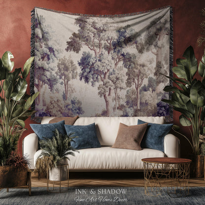 Earthy Pastel Forest Woodland Tapestry Wall Art | Vintage Botanical Naturalism Historical Verdure Bedroom Decor French Woven Jacquard Throw