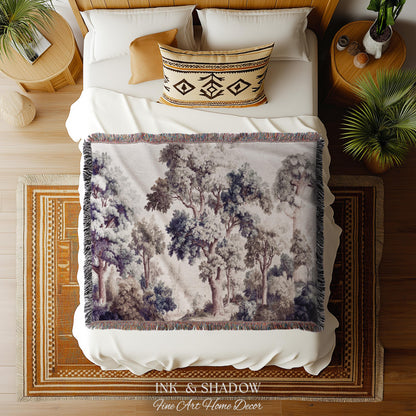 Earthy Pastel Forest Woodland Tapestry Wall Art | Vintage Botanical Naturalism Historical Verdure Bedroom Decor French Woven Jacquard Throw