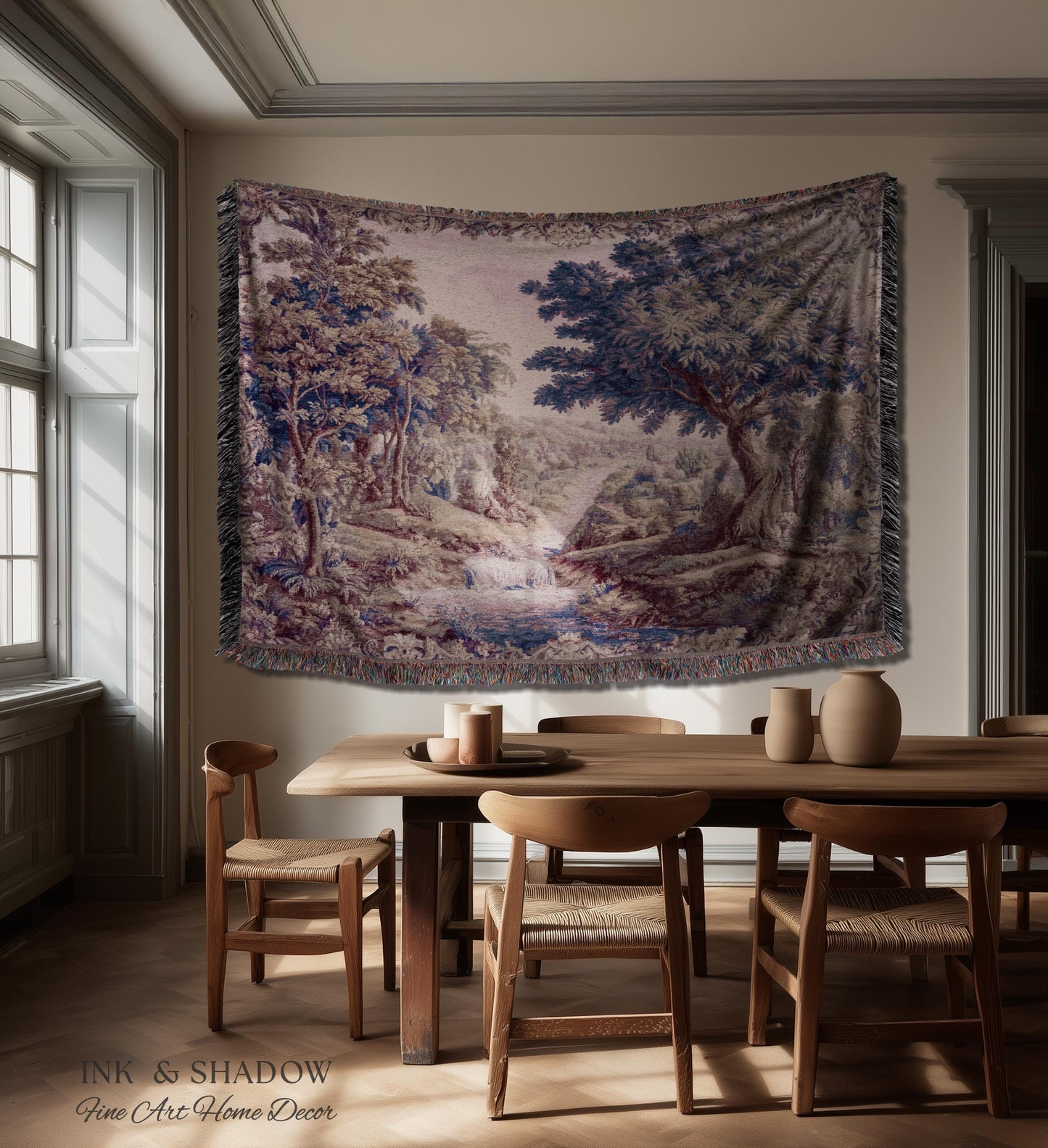 Aubusson Style Whimsical Woodland Art Wall Tapestry | French Rococo Textile Scenic Countryside Landscape Soft Luxury Romantic Pastoral Throw