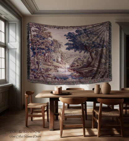 Aubusson Style Whimsical Woodland Art Wall Tapestry | French Rococo Textile Scenic Countryside Landscape Soft Luxury Romantic Pastoral Throw