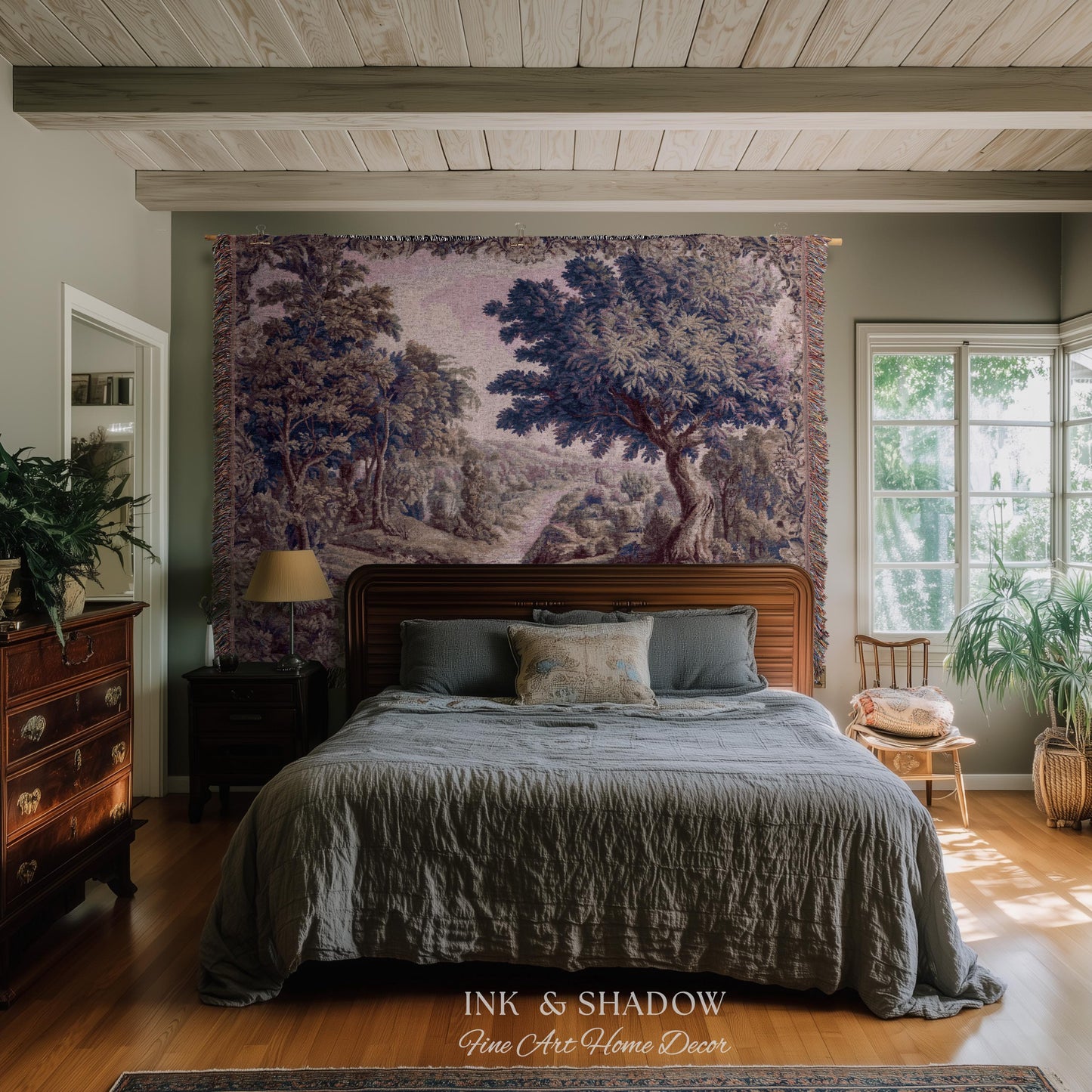 Aubusson Style Whimsical Woodland Art Wall Tapestry | French Rococo Textile Scenic Countryside Landscape Soft Luxury Romantic Pastoral Throw
