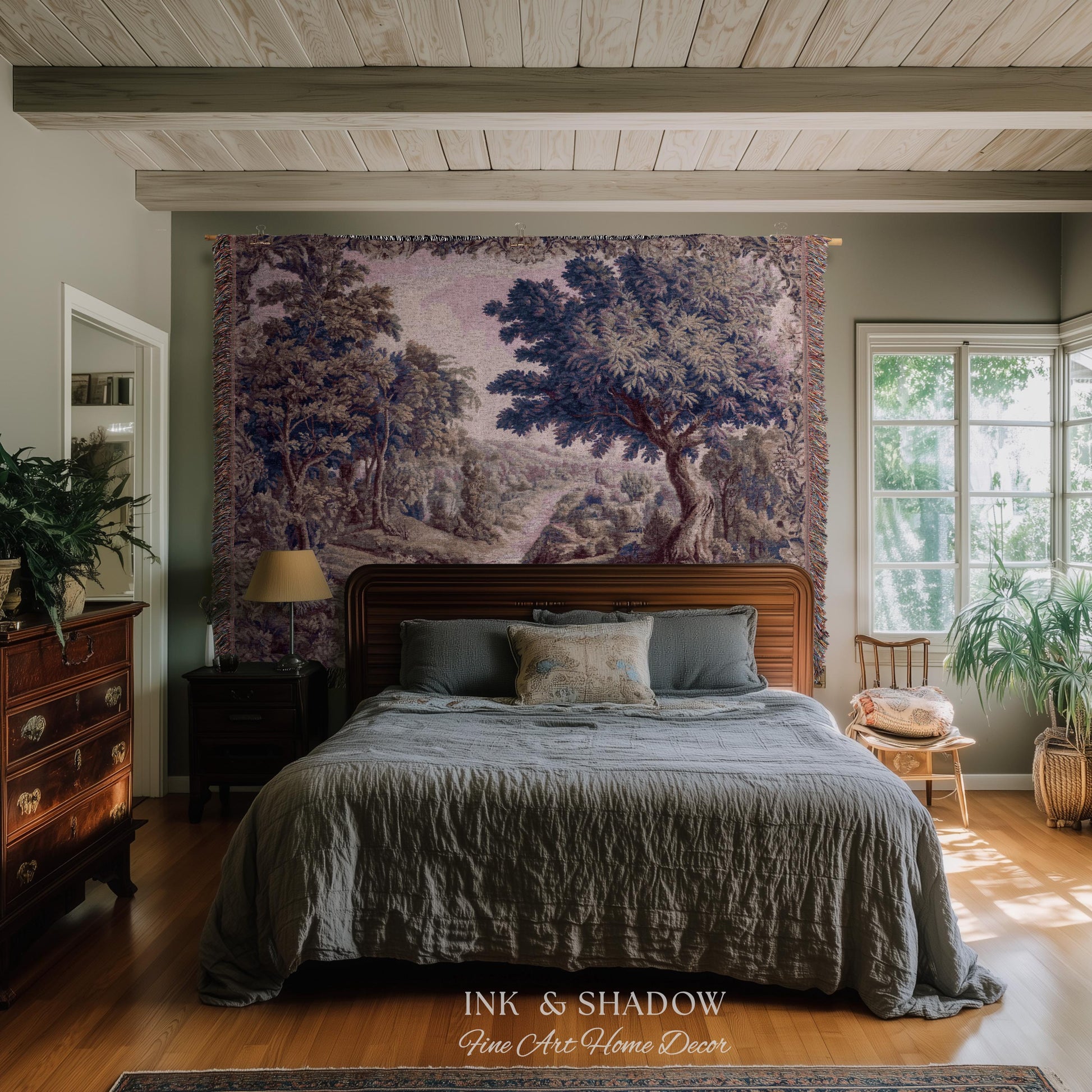 Aubusson Style Whimsical Woodland Art Wall Tapestry | French Rococo Textile Scenic Countryside Landscape Soft Luxury Romantic Pastoral Throw