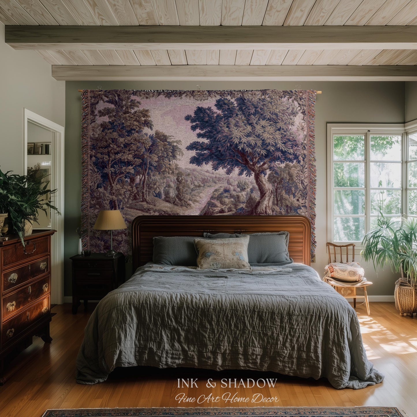 Aubusson Style Whimsical Woodland Art Wall Tapestry | French Rococo Textile Scenic Countryside Landscape Soft Luxury Romantic Pastoral Throw