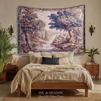 Aubusson Style Whimsical Woodland Art Wall Tapestry | French Rococo Textile Scenic Countryside Landscape Soft Luxury Romantic Pastoral Throw