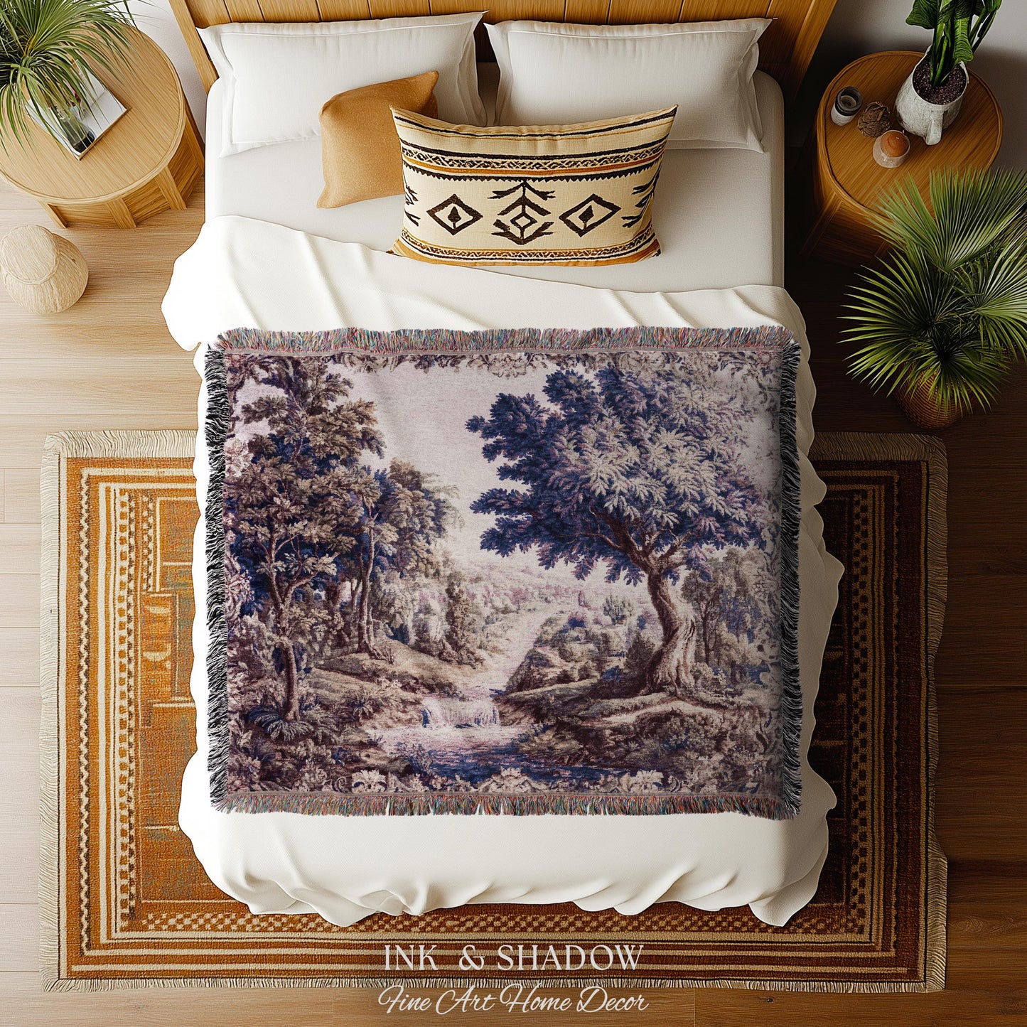 Aubusson Style Whimsical Woodland Art Wall Tapestry | French Rococo Textile Scenic Countryside Landscape Soft Luxury Romantic Pastoral Throw