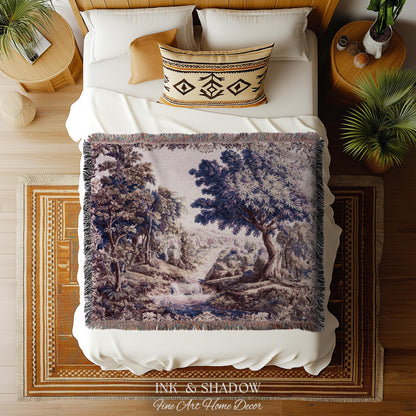 Aubusson Style Whimsical Woodland Art Wall Tapestry | French Rococo Textile Scenic Countryside Landscape Soft Luxury Romantic Pastoral Throw
