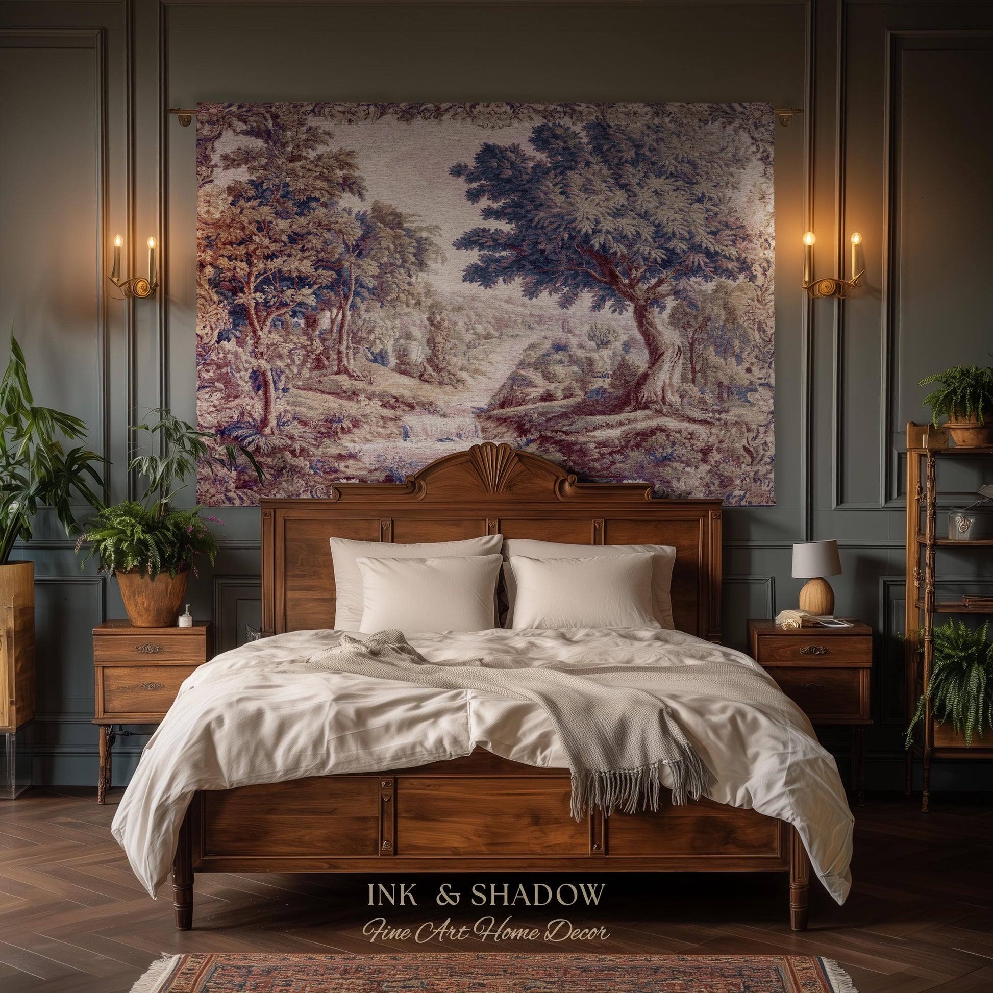 Aubusson Style Whimsical Woodland Art Wall Tapestry | French Rococo Textile Scenic Countryside Landscape Soft Luxury Romantic Pastoral Throw