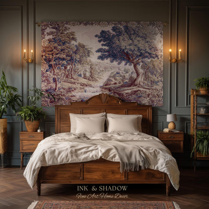 Aubusson Style Whimsical Woodland Art Wall Tapestry | French Rococo Textile Scenic Countryside Landscape Soft Luxury Romantic Pastoral Throw