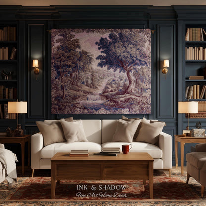 Aubusson Style Whimsical Woodland Art Wall Tapestry | French Rococo Textile Scenic Countryside Landscape Soft Luxury Romantic Pastoral Throw