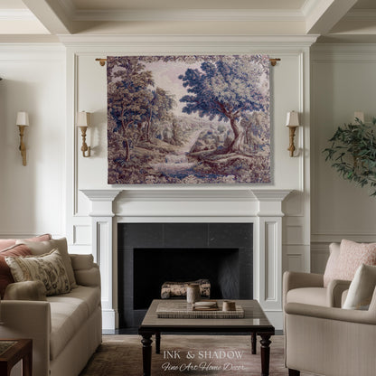 Aubusson Style Whimsical Woodland Art Wall Tapestry | French Rococo Textile Scenic Countryside Landscape Soft Luxury Romantic Pastoral Throw