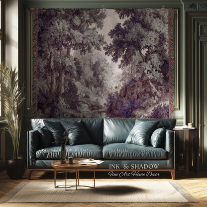 Forest Path Serene French Landscape Woven Wall Art | Vintage Romantic Soft Countryside Rustic Verdure Tapestry Traditional French Home Decor