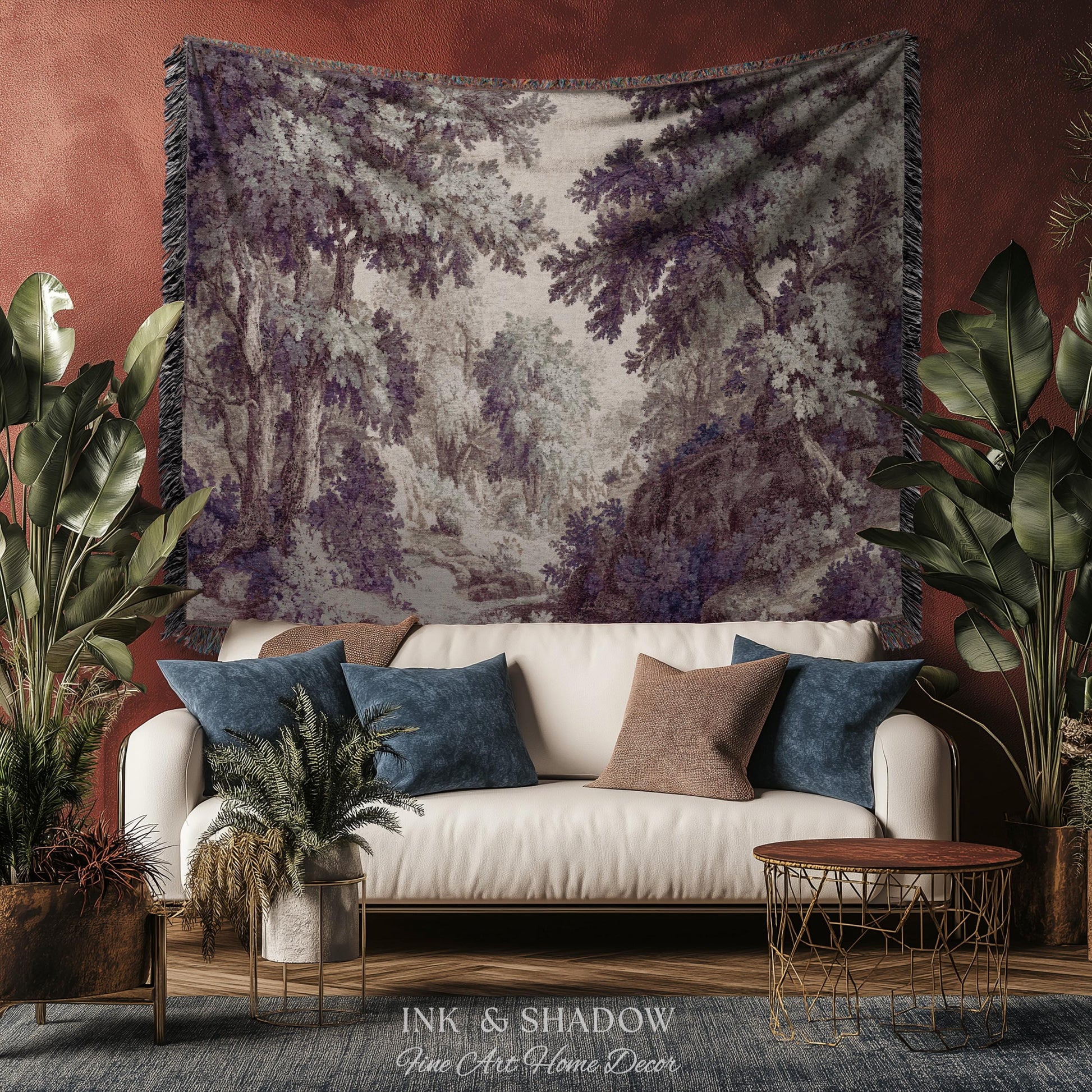 Forest Path Serene French Landscape Woven Wall Art | Vintage Romantic Soft Countryside Rustic Verdure Tapestry Traditional French Home Decor