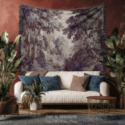 Forest Path Serene French Landscape Woven Wall Art | Vintage Romantic Soft Countryside Rustic Verdure Tapestry Traditional French Home Decor