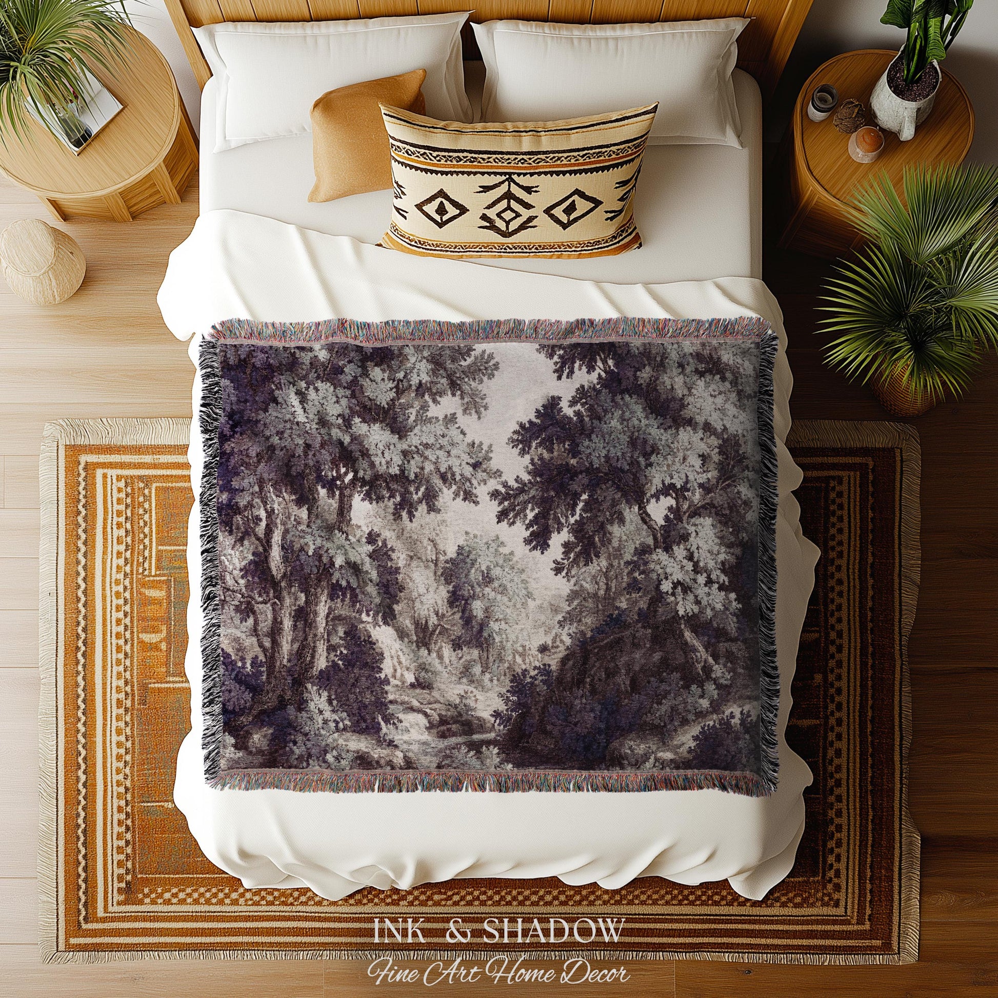 Forest Path Serene French Landscape Woven Wall Art | Vintage Romantic Soft Countryside Rustic Verdure Tapestry Traditional French Home Decor