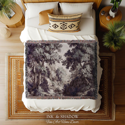 Forest Path Serene French Landscape Woven Wall Art | Vintage Romantic Soft Countryside Rustic Verdure Tapestry Traditional French Home Decor
