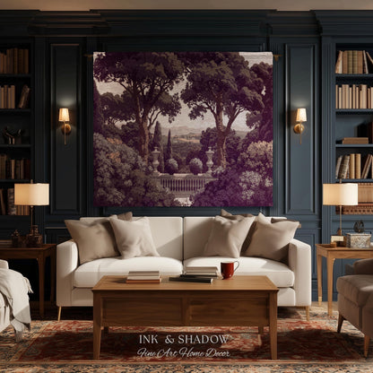 Mediterranean Villa Romantic Landscape Tapestry Throw | Pastoral Countryside Vintage Terrace Dark Romantic Jacquard Woven Classical Blanket