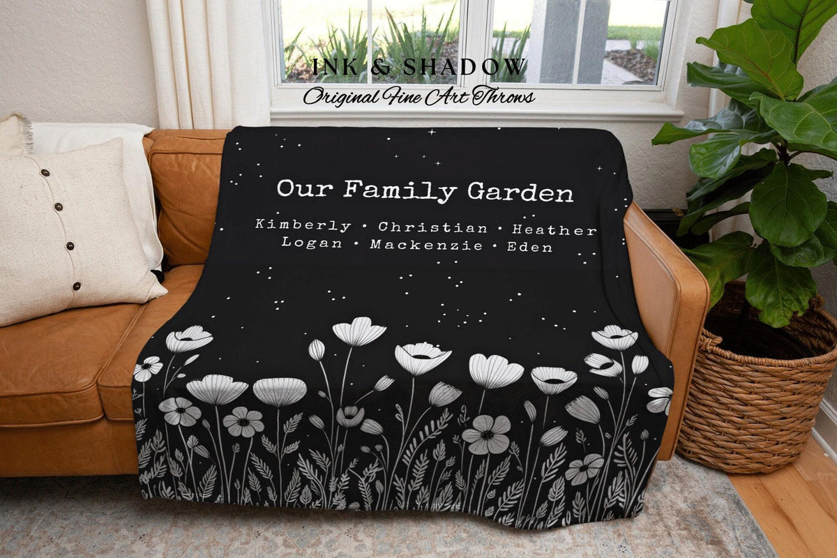 Family Garden Blanket Woven | Personalized Last Name Tapestry Custom Gift for Mom Sentimental Family Heirloom