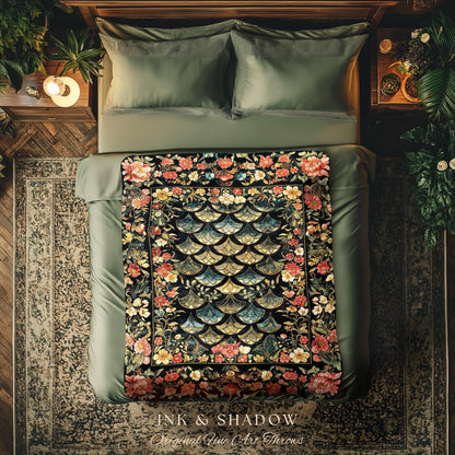 Floral Fantasy Fairytale Cozy Blanket | Ethereal Flowers Medieval Aesthetic Decorative Woven Tapestry Fairycore Bedroom Princess Bedding |