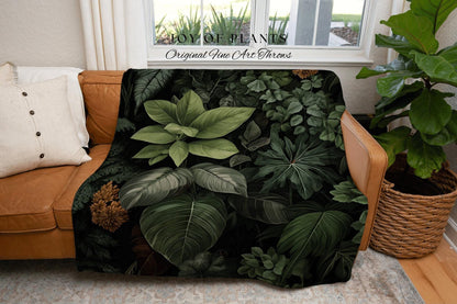 Moody Botanicals Vintage Tapestry | Woven Cotton Throw Blanket Dark Cottagecore Decor Blanket Forest Tapestry Goblincore Bedroom Plant Lover