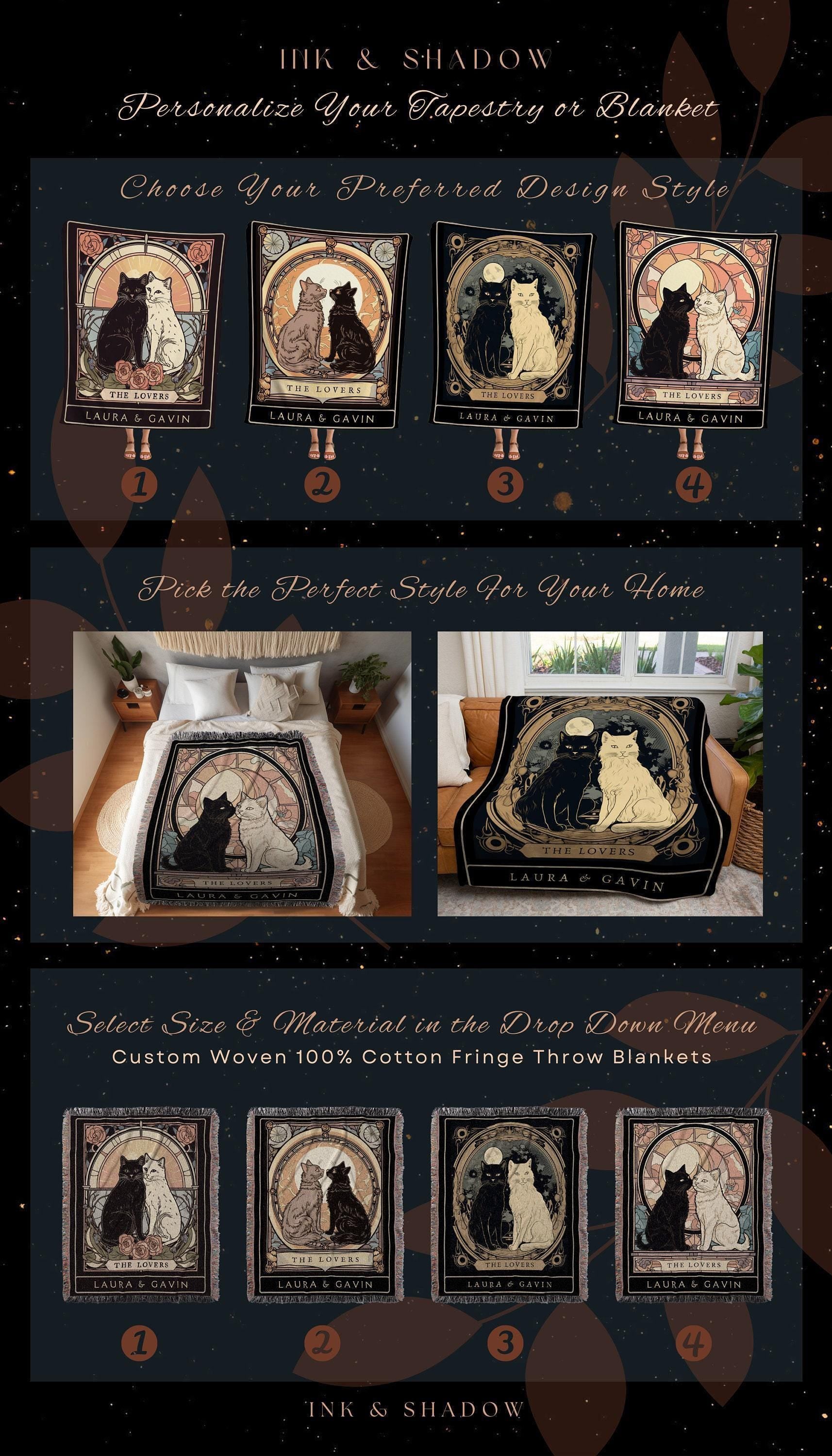 The Lovers Tarot Custom Cat Couple Tarot Tapestry Personalized Anniversary Gift Celestial Art Nouveau Aesthetic Custom Couples Cat Blanket
