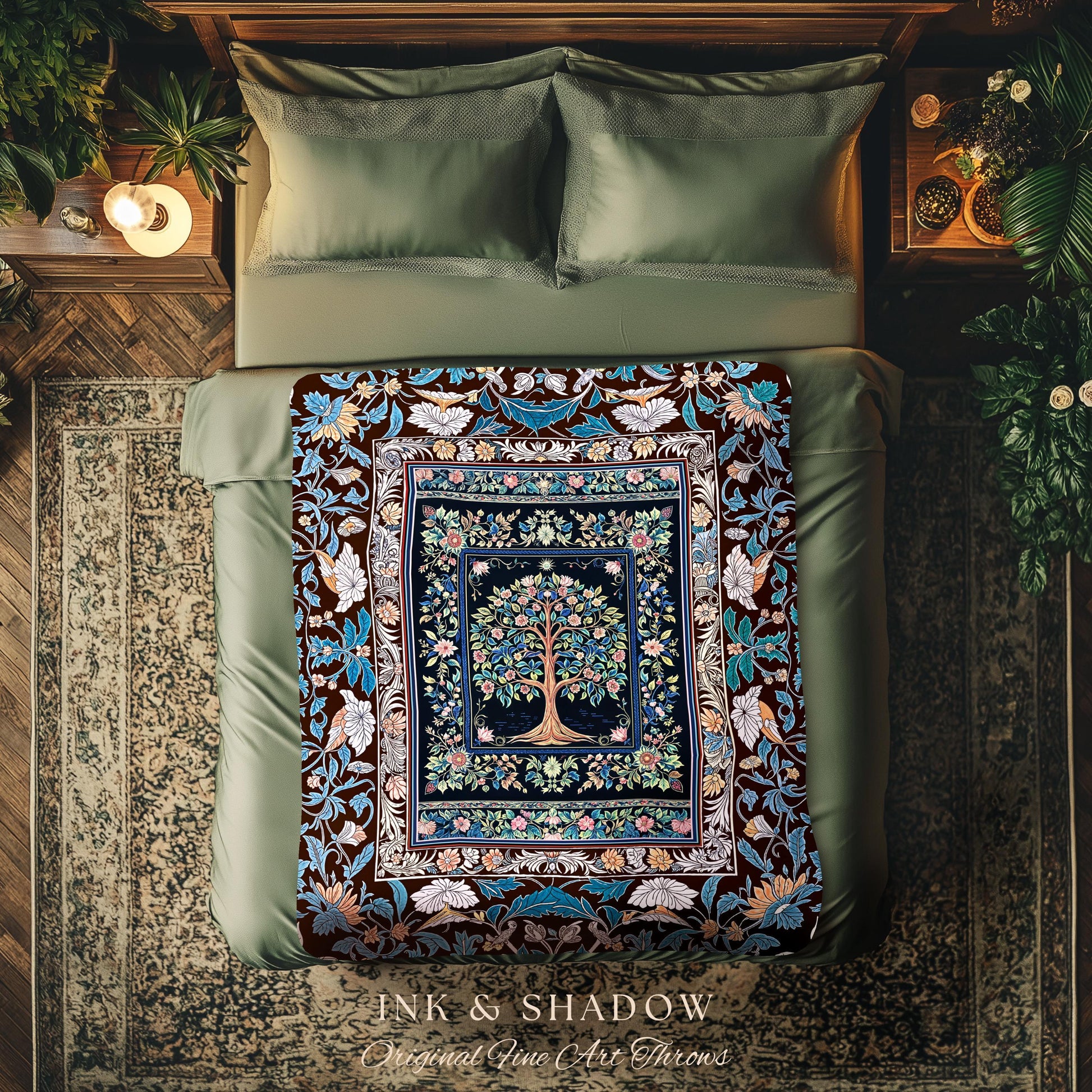 Ornate Grove Tree of Life Tapestry Blanket Jacquard Woven Coverlet