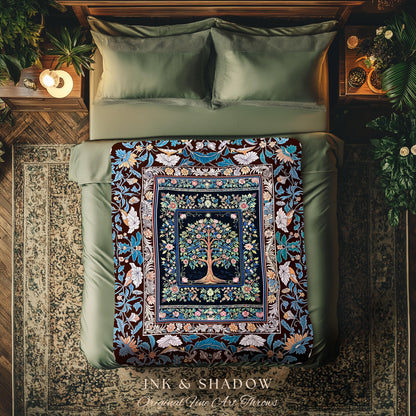 Ornate Grove Tree of Life Tapestry Blanket Jacquard Woven Coverlet