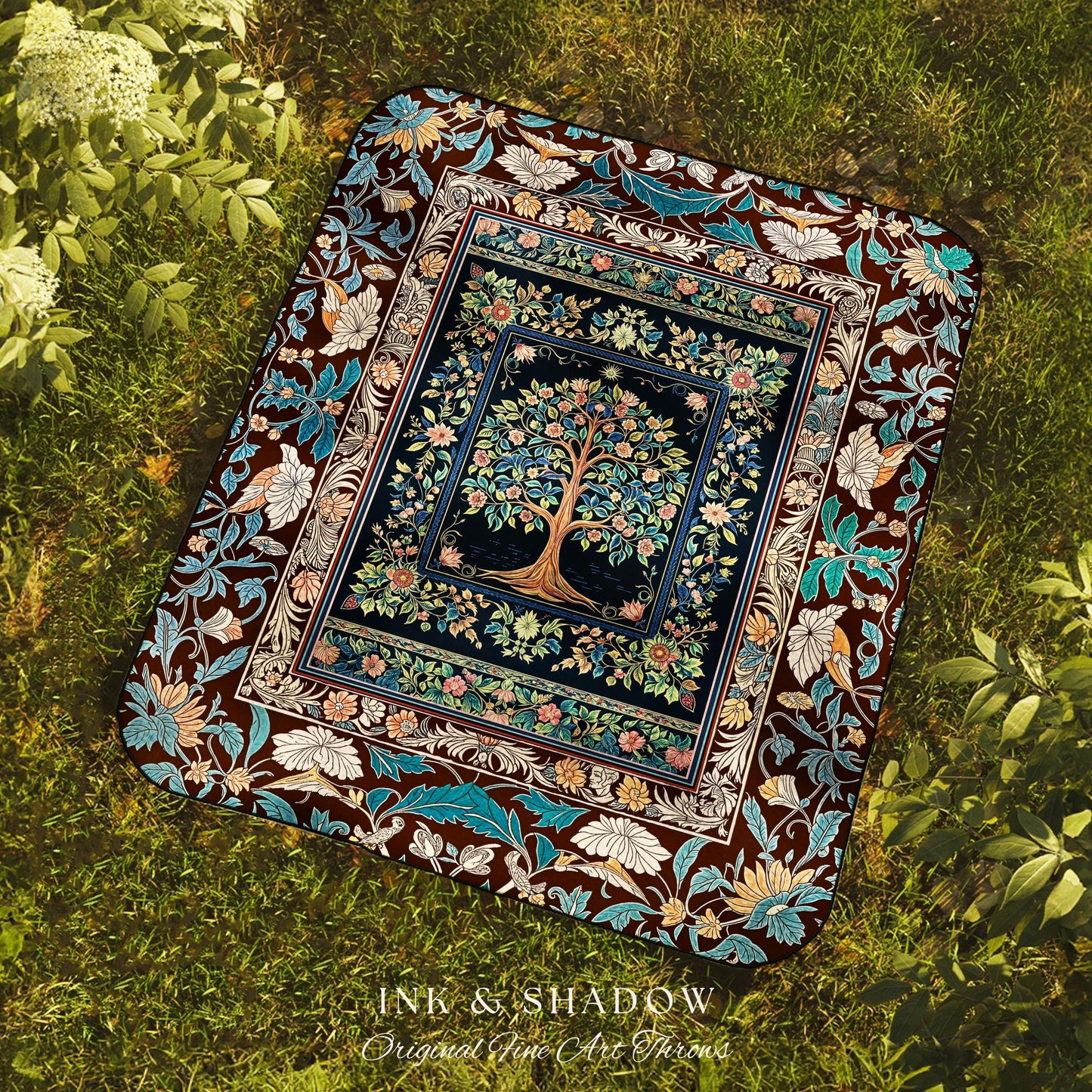 Ornate Grove Tree of Life Tapestry Blanket Jacquard Woven Coverlet