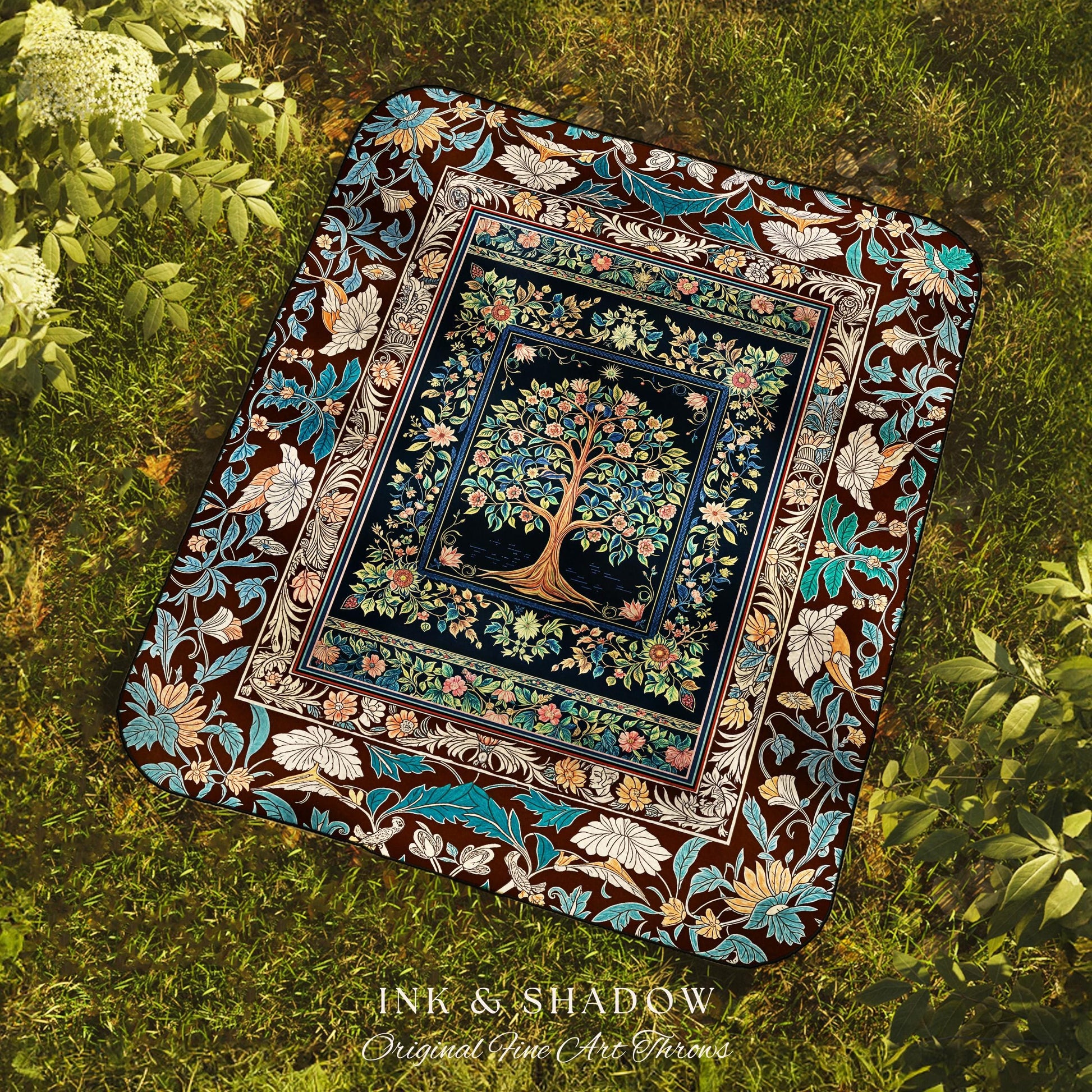 Ornate Grove Tree of Life Tapestry Blanket Jacquard Woven Coverlet