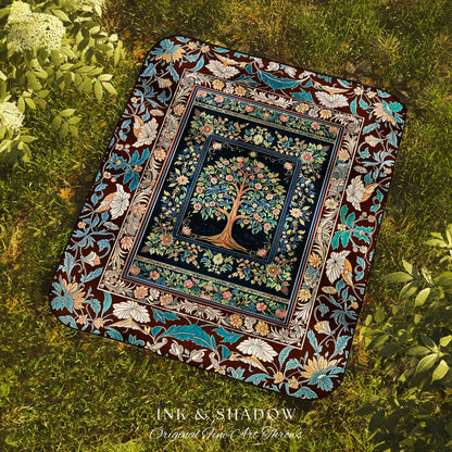 Ornate Grove Tree of Life Tapestry Blanket Jacquard Woven Coverlet