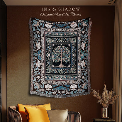 Ornate Grove Tree of Life Tapestry Blanket Jacquard Woven Coverlet